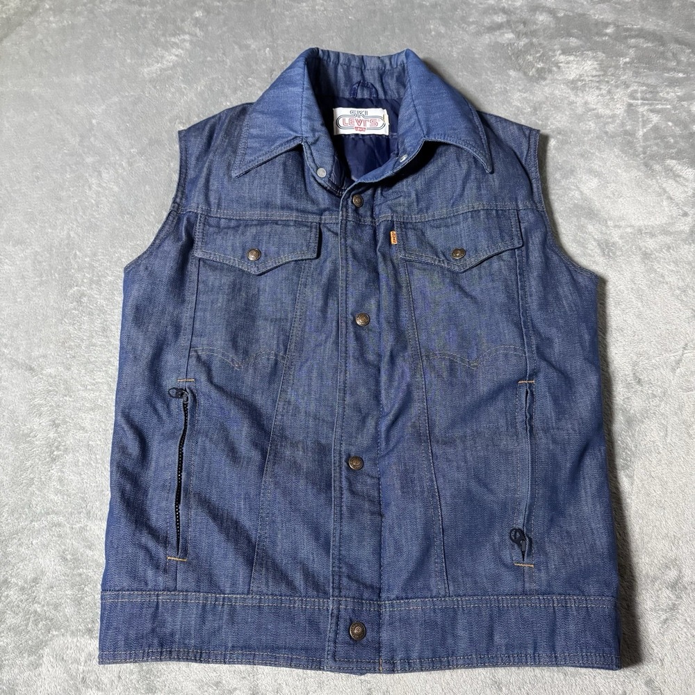 VTG 1970s Ski Levi's‎ Orange Tab Goose Down Denim Vest Sz M Rare Look